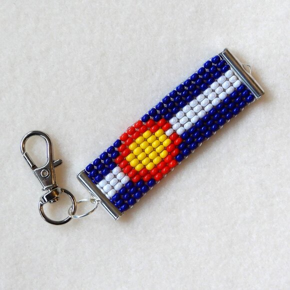 Colorado state flag bead keychain/bag charm, handmade - Picture 1 of 5